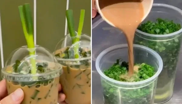 Unik, di China Lagi Viral Kopi yang Disajikan dengan Topping Daun Bawang