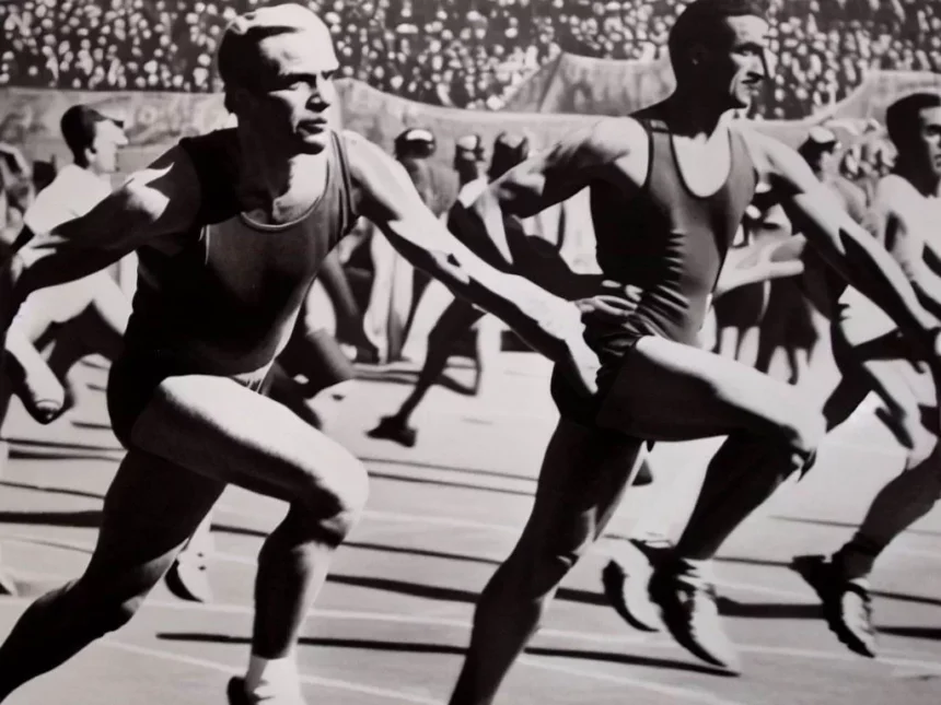 Orang-orang sedang olahraga di tahun 1948