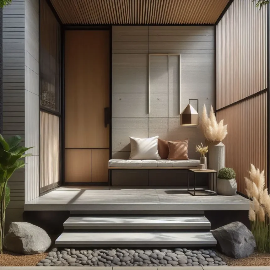 5 Ide Desain Langit-langit Teras Rumah Depan Minimalis dengan Dinding Kombinasi Batu Alam yang Menawan