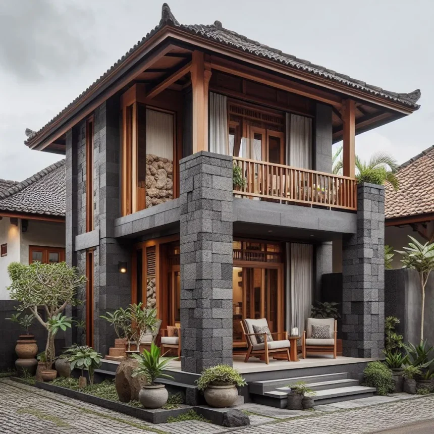 5 Ide Model Desain Teras Batu Alam Setengah Badan dengan Kombinasi Dua Jenis Batu Alam