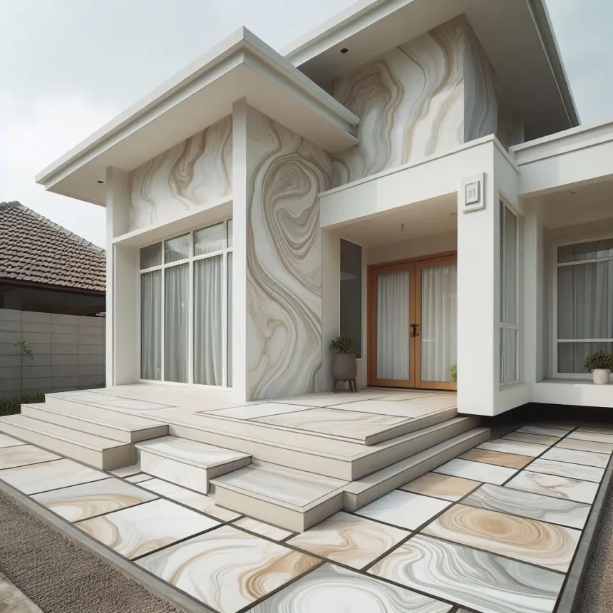 5 Ide Desain Rumah Minimalis Modern dengan Variasi Keramik Batu Alam Setengah Badan Dinding Teras Depan
