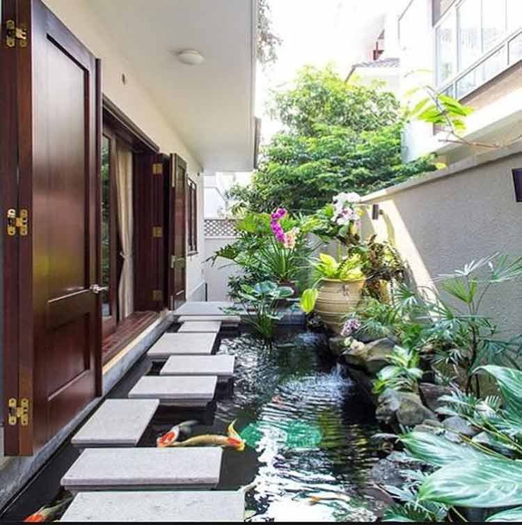 29+ Inspirasi Desain Taman Depan Rumah Dengan Kolam Ikan Top Pinterest ...